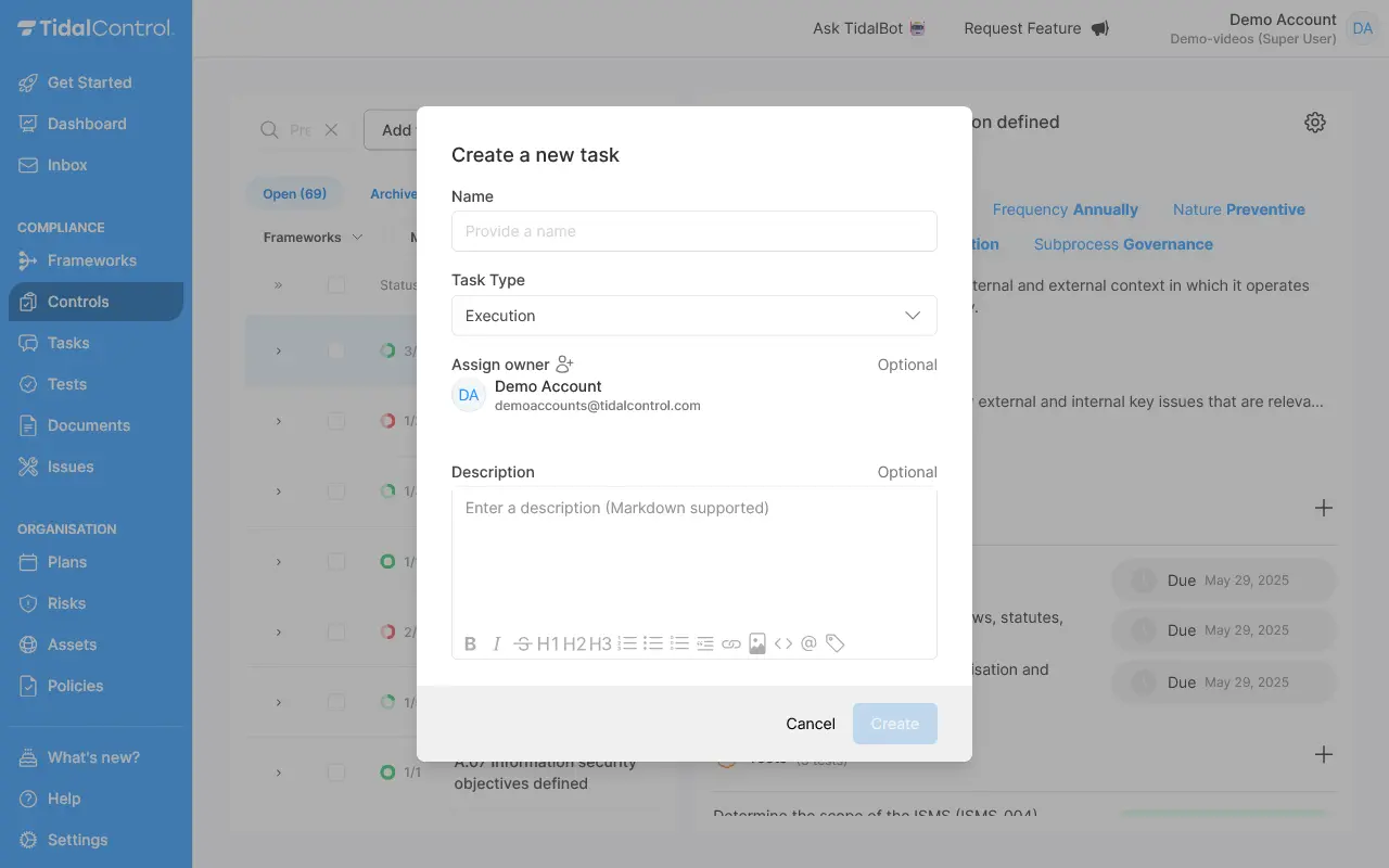 Click on control add task